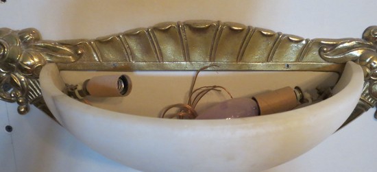 Pair French Art Deco Alabaster and Bronze Sconces - Style of Sue et Mare